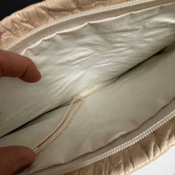 Women's Shoulder Bag Beige Crocodile Embossed Genuine Leather Chain Strap Italy - Picture 7 of 8